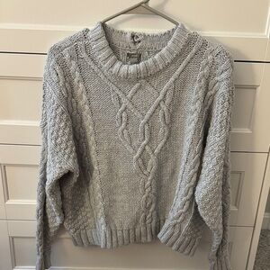 Aerie Light Gray Cable Knit Sweater
